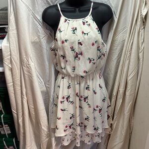 Blue Rain Floral Halter Mini Dress - Cream and Pink